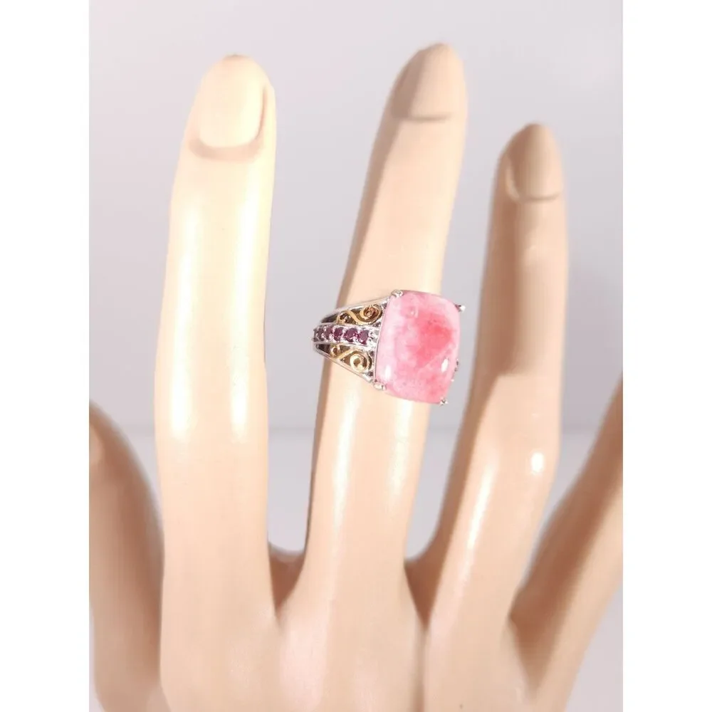 Thulite and Garnet 14k YG Accents Platinum over Sterling Silver